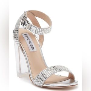 Steve Madden Valenty Sandal - Silver Metallic  Rhinestone glass pumps